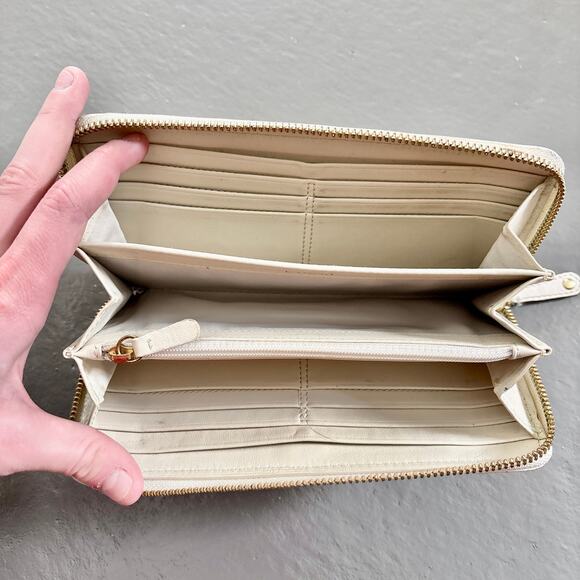 Coach Chelsea Inlaid Charlie Ivory Leather Accordion Zip Wallet Y2K - Picture 8 of 11